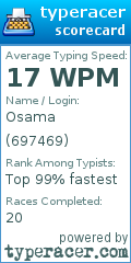 Scorecard for user 697469