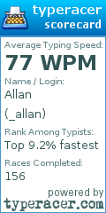 Scorecard for user _allan
