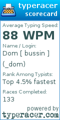 Scorecard for user _dom