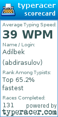 Scorecard for user abdirasulov