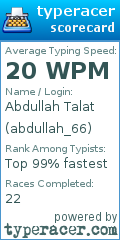 Scorecard for user abdullah_66