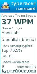 Scorecard for user abdullah_bannu