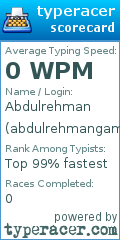 Scorecard for user abdulrehmangamer