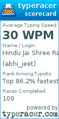 Scorecard for user abhi_jeet