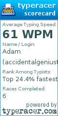 Scorecard for user accidentalgeniustyper