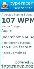 Scorecard for user adambomb34345