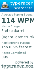 Scorecard for user agent_gameturtle