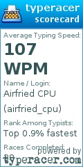 Scorecard for user airfried_cpu