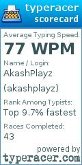 Scorecard for user akashplayz