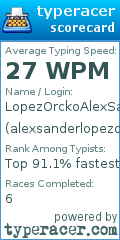 Scorecard for user alexsanderlopezorcko