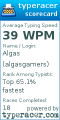 Scorecard for user algasgamers