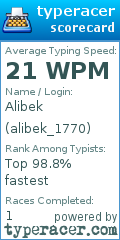 Scorecard for user alibek_1770