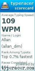 Scorecard for user allan_dim