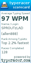 Scorecard for user allen888