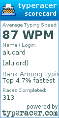 Scorecard for user alulord