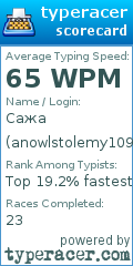 Scorecard for user anowlstolemy109