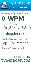 Scorecard for user ardaguler10