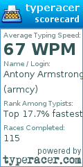 Scorecard for user armcy