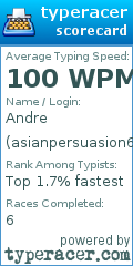 Scorecard for user asianpersuasion69