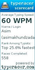 Scorecard for user asimakhundzada1