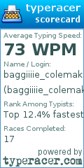 Scorecard for user baggiiiie_colemak