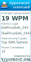 Scorecard for user bekhruzbek_044