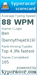Scorecard for user bennythejet919