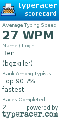 Scorecard for user bgzkiller