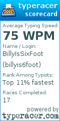 Scorecard for user billyis6foot