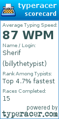 Scorecard for user billythetypist