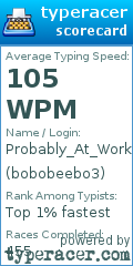 Scorecard for user bobobeebo3