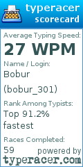 Scorecard for user bobur_301