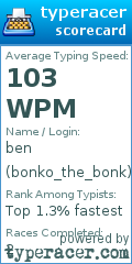 Scorecard for user bonko_the_bonk