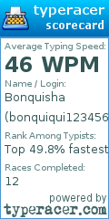 Scorecard for user bonquiqui123456