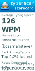 Scorecard for user bossmansteve