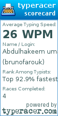 Scorecard for user brunofarouk