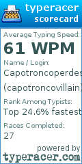 Scorecard for user capotroncovillain