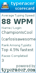 Scorecard for user carlosisawesome