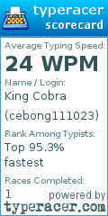 Scorecard for user cebong111023