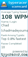 Scorecard for user chadmadeyoumad