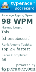 Scorecard for user cheesebiscuit