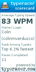 Scorecard for user colinmverduzco