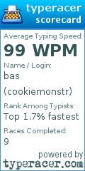 Scorecard for user cookiemonstr