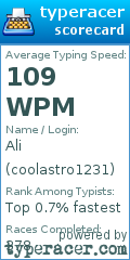 Scorecard for user coolastro1231