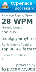 Scorecard for user coolguyhimytimmy