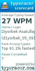 Scorecard for user d1yorbek_05_09