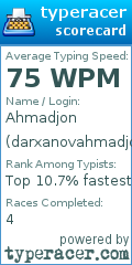 Scorecard for user darxanovahmadjon