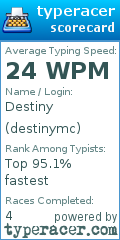 Scorecard for user destinymc