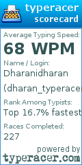 Scorecard for user dharan_typeracer