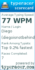 Scorecard for user diegoisnotbehindyou